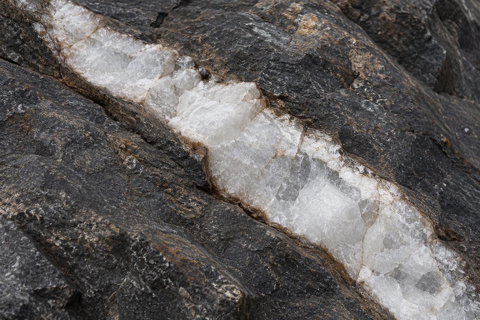 Quartz veins running through host rock