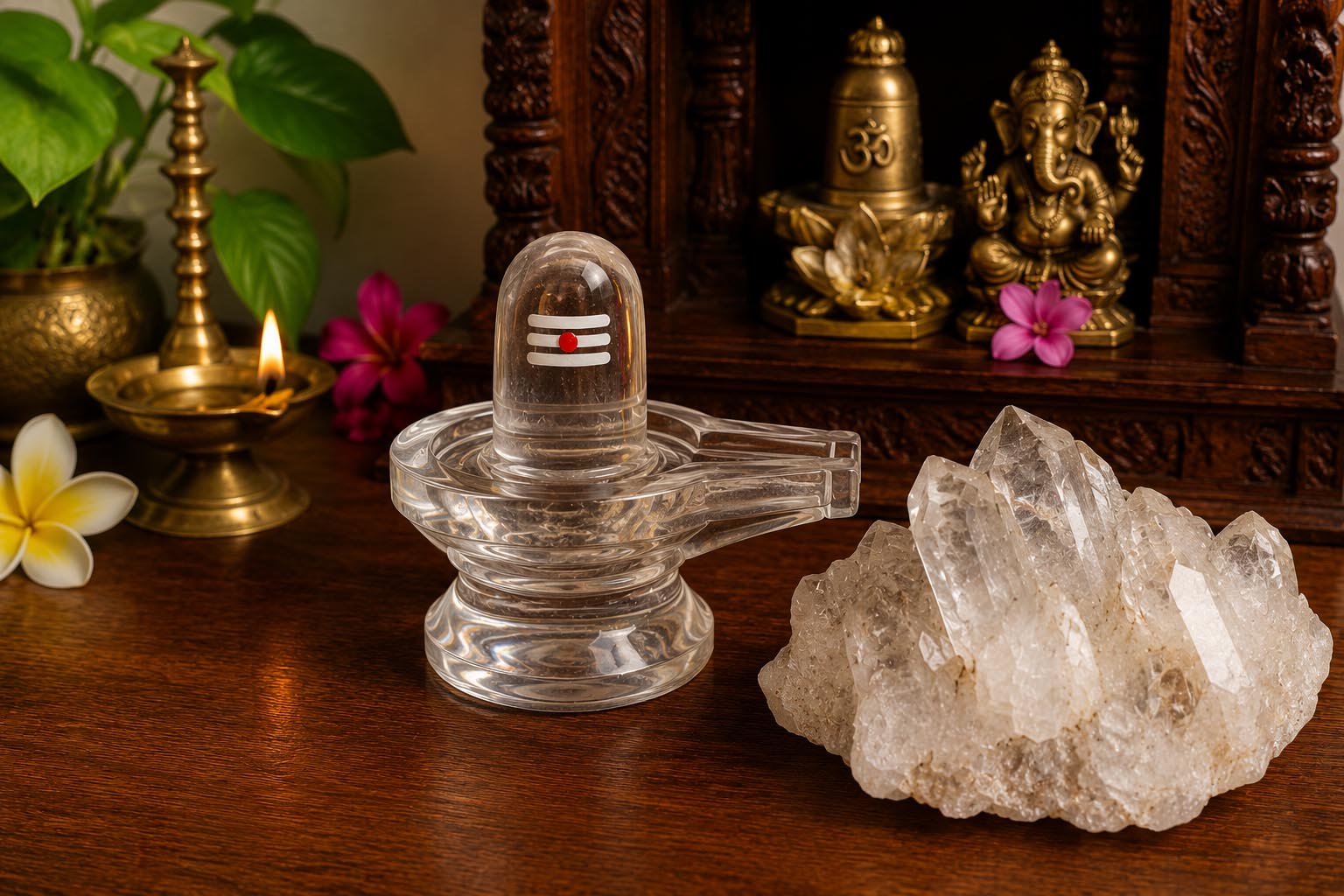 Natural quartz crystal illuminated by soft light